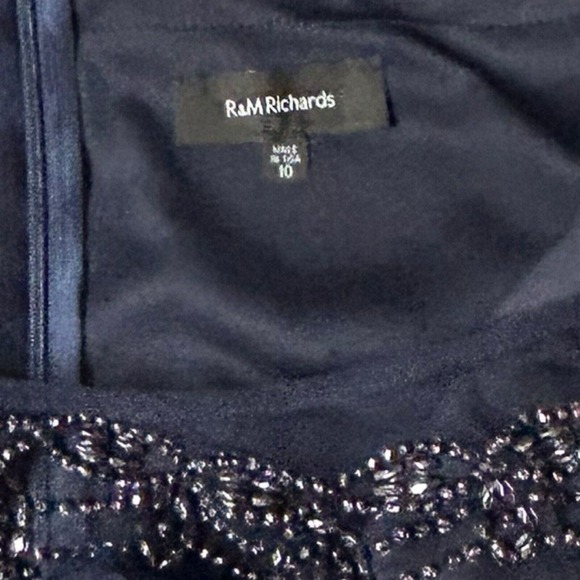 R&M RICHARDS Long Dress with Sheer Beaded Neck and Shoulder Size 10 Navy Blue - Picture 15 of 16